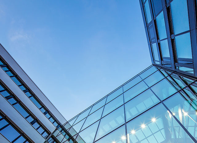 Glass windows on office building